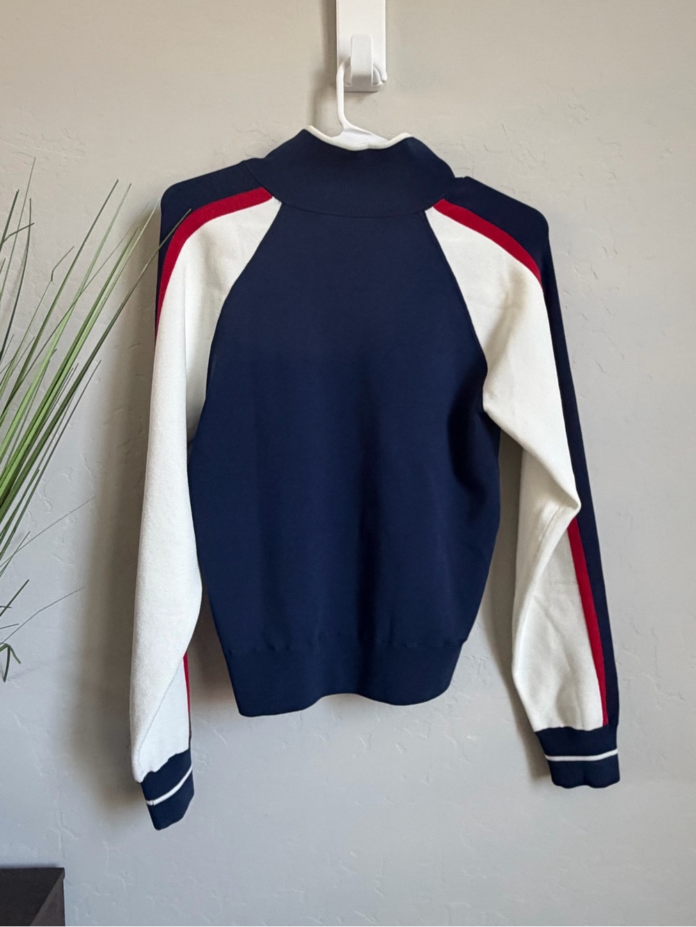 Madewell NWT Zip Racer Quarter Zip Sweater Navy Ivory Red XS - Picture 2 of 9